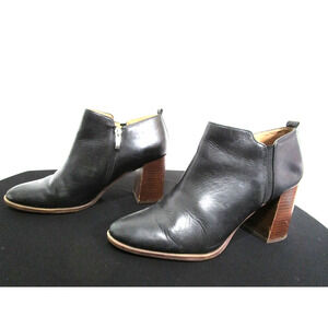 Franco Sarto Dante Black Leather Block Heel Ankle Booties Women 10 M